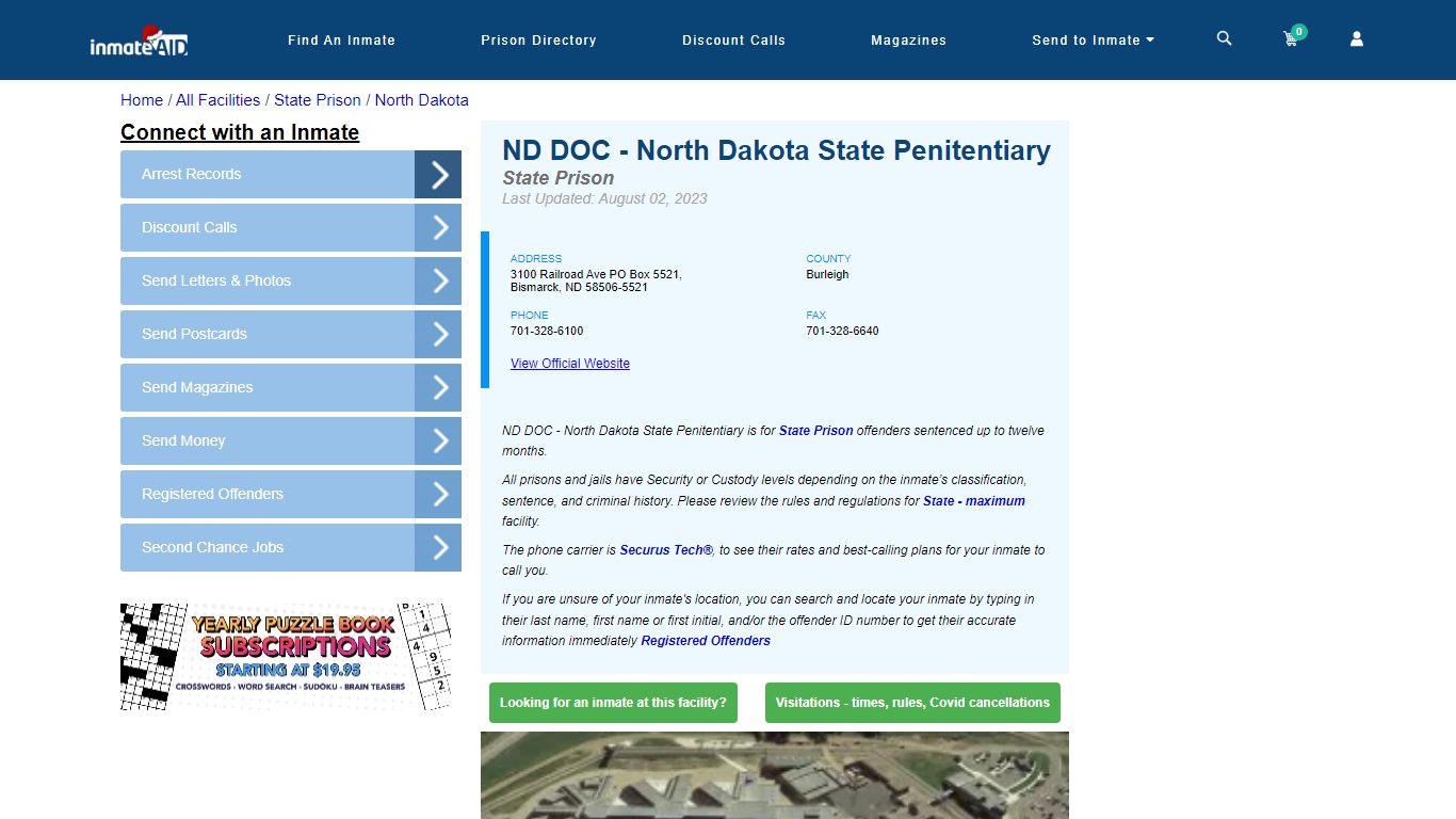 ND DOC - North Dakota State Penitentiary & Inmate Search | Visitation ...