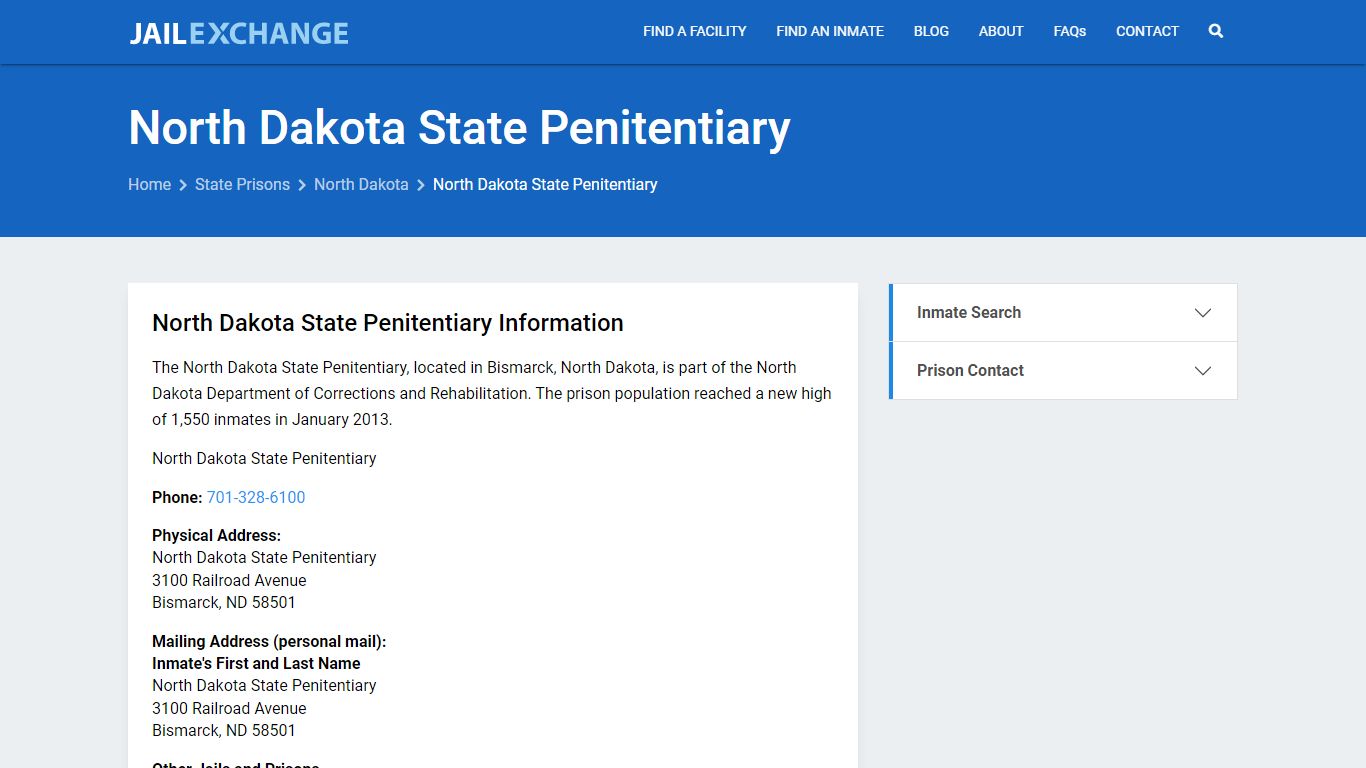 North Dakota State Penitentiary Inmate Search, ND - Jail Exchange