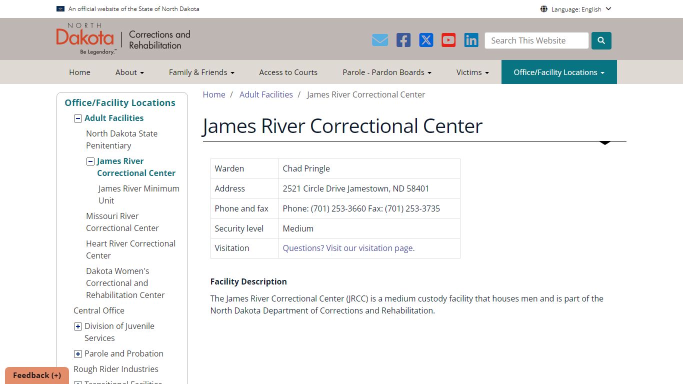 James River Correctional Center | North Dakota Department of ...